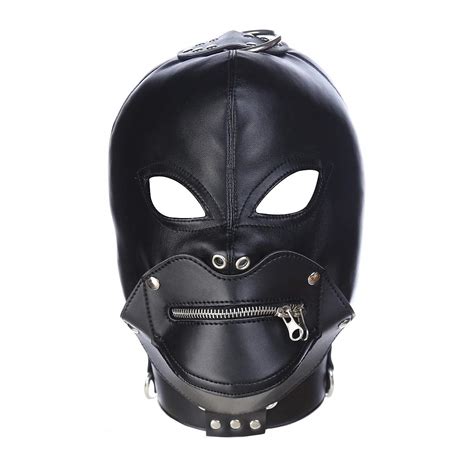 Amazonde Sm Bondage Maske Schwarz Ledermaske Mit Reißverschluss
