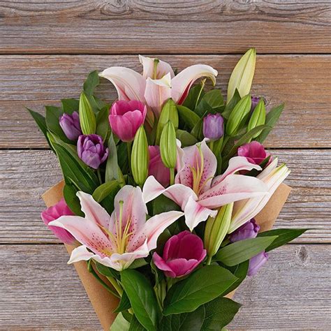 Pink And Purple Tulip And Lily Bouquet The Bouqs Co