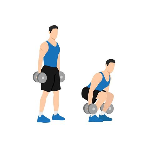 Man Character Doing Dumbbell Squats Exercise Flat Vector Illustration