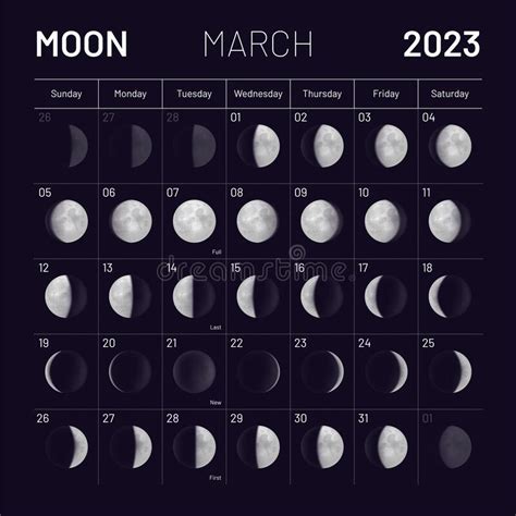 March Lunar Calendar For 2023 Year Monthly Cycle Planner Stock