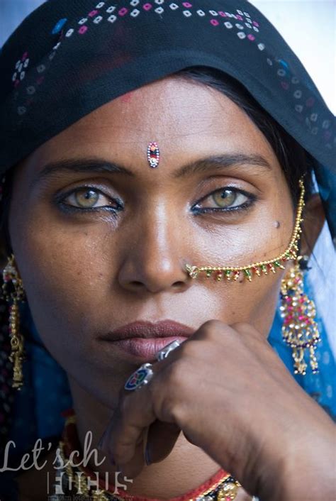 Papu A Bhopa Woman From The Thar Desert In Rajasthan India Having Light Coloured Green Eyes