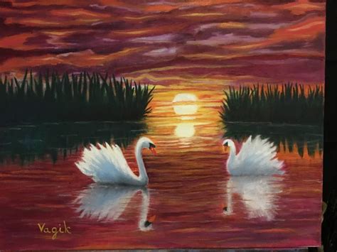 Swans At A Sunset By Vagikart On Etsy Art Painting Paintings For Sale
