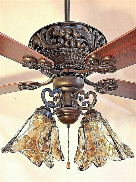 52 Orb Oil Rubbed Bronze Ceiling Fan With 4 Light Amber Hand Blown