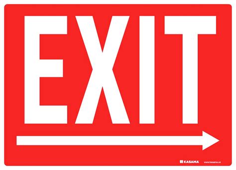 Exit Sign White On Red Right Arrow