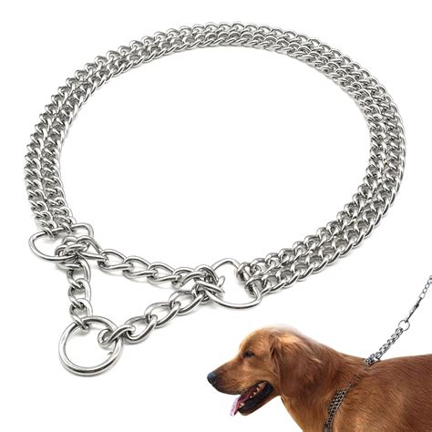 Metal Stainless Steel Chain Dog Collar Double Row Chrome Plated Choke