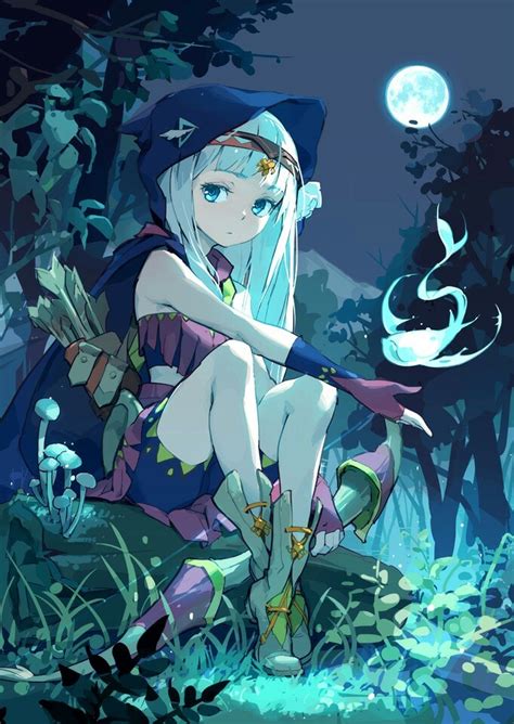 Black Hair Blue Eyes Hoodie Night Moon Magic Anime Girl Witch