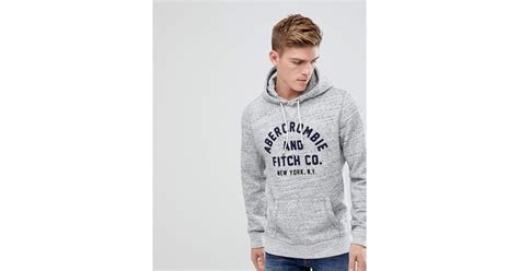 abercrombie and fitch large front flock logo hoodie in grey marl in gray for men lyst