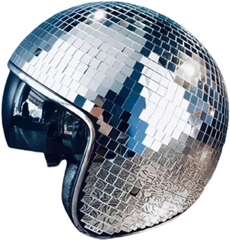 Biudui Disco Ball Helmets Disco Mirror Glitter Ball Helmets Glitter Mirror Glass Disco Helmets