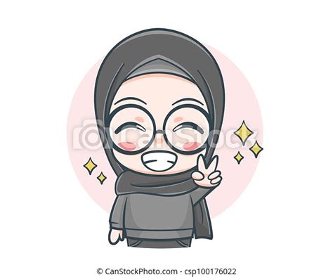 이슬람교도의 표시 삽화 귀여운 만화 스웨터 소녀 평화 입는 것 Canstock