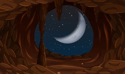 Cave Entrance With Cresent Moon 298356 Vector Art At Vecteezy