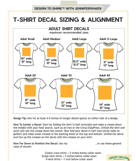 shirt decal size chart