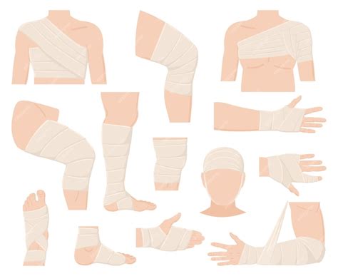 dibujos animados de partes del cuerpo lesionadas físicas en aplicaciones de vendaje partes del