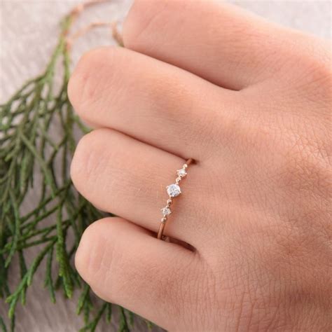 Small Diamond Ring Promise Ring For Her Three Stone Ring Etsy Cute