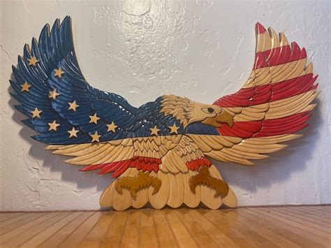 19 Hand Carved Intarsia American Bald Eagle Wood Art Wall Etsy