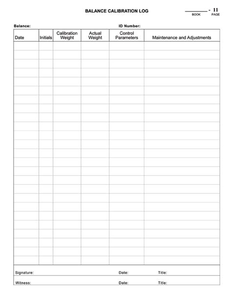 Balance Calibration Logbook Page