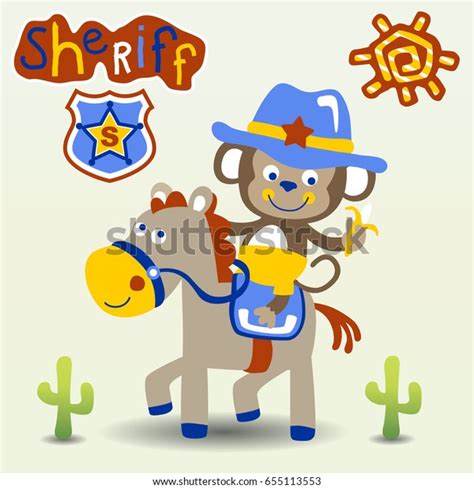 Cute Monkey Riding Horse While Holding Stock Vector Royalty Free