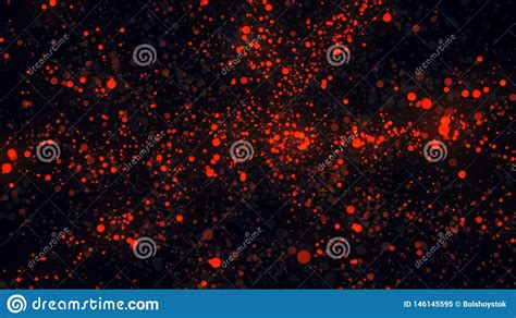 Abstract Animation Of Glittering Red Particles Motion On A Black