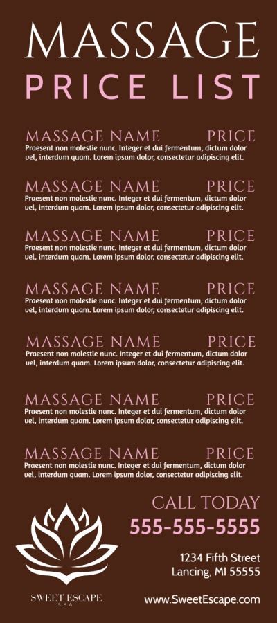 Printable Massage Price List Template Printable Templates