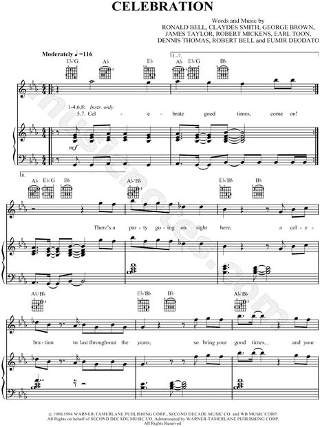 Kool And The Gang Celebration Sheet Music In Eb Major Transposable