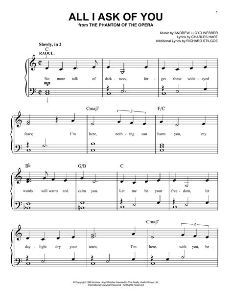 All I Ask Of You From The Phantom Of The Opera Sheet Music By Andrew
