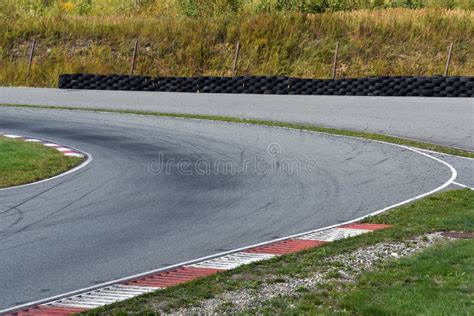 Shot Of Empty Auto Racing Racetrack Turn Motor Racing Track Stock