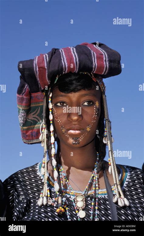 Mali Anderamboukane Near Gao Girl From Wodaabe Tribe Dressed For