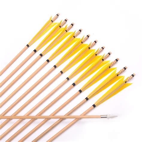 12pcs 31inch Hunting Arrows Wooden Arrows With 5 Yellow England Turkey
