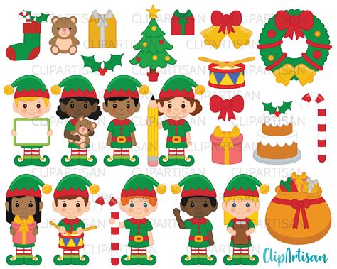 Christmas Elves Clipart Santas Workshop Elf Clip Art Etsy New Zealand