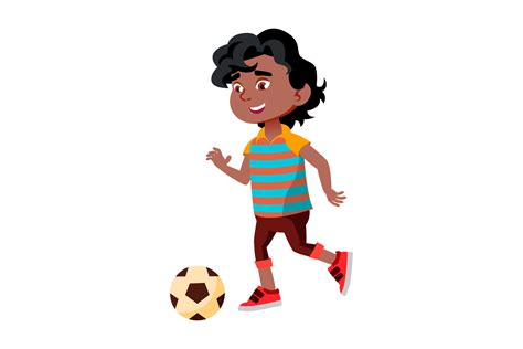 Boy Kid Kicking Soccer Ball On Stadium Vector By Pikepicture