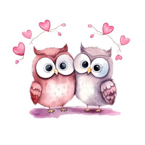 Premium Photo Cute Owls For Valentines Day Watercolor Ai Generated