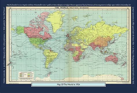 Historical World Events Map 1924 Us Version Available As Framed Prints