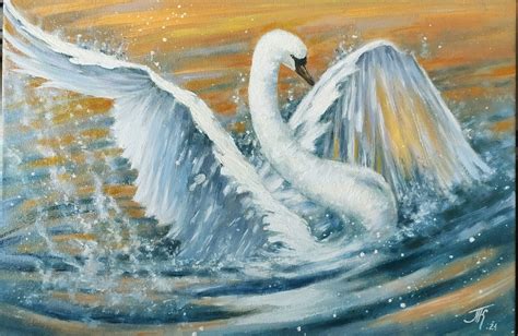 Painting Canvas Oil Swans Swan Landscape Swans On The Etsy