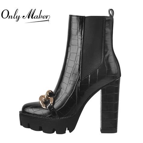 Onlymaker Platform Boots High Heels Matte Black Ankle Booties Metal