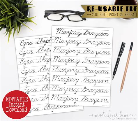 Cursive Name Writing Worksheet Printable Handwriting Etsy Writing My