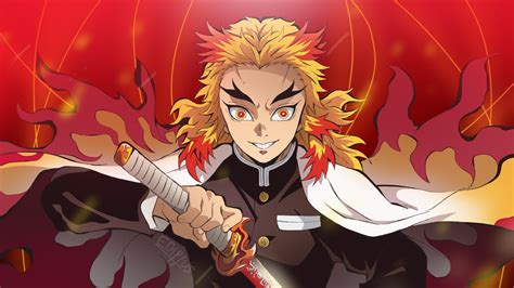 Demon Slayer Kyojuro Rengoku With Yellow Hair With Red