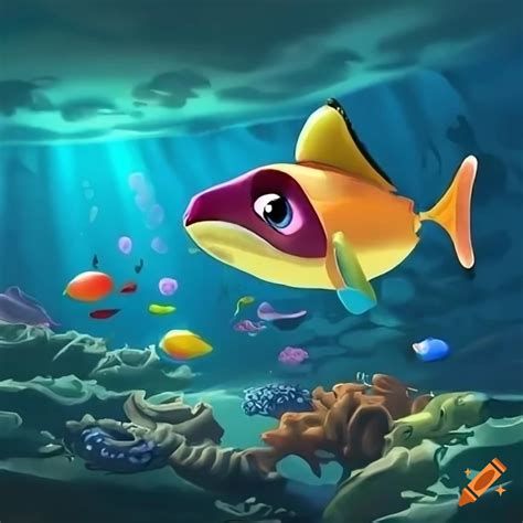 Cartoon Illustration Of Underwater Marine Life On Craiyon