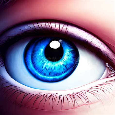 Photorealistic Drawing Of The Human Eye With Blue Iris And Reflection