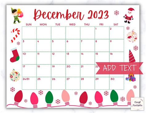Printable December Calendar Christmas Calendar Holiday Etsy