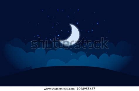 Half Moon Night Sky Clouds Stars Stock Vector Royalty Free 1098955667