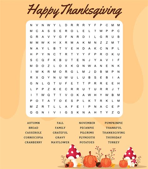 Thanksgiving Printable Word Search