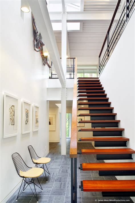 Modern Metal And Wood Stairs Chiles Residence In Raleigh North Carolina