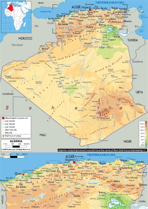Mapa de la vegetación de la alcarria occidental. Large physical map of Algeria with roads, cities and ...