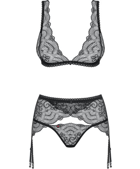 Obsessive Black Lace Three Piece Lingerie Set Sexystyleeu