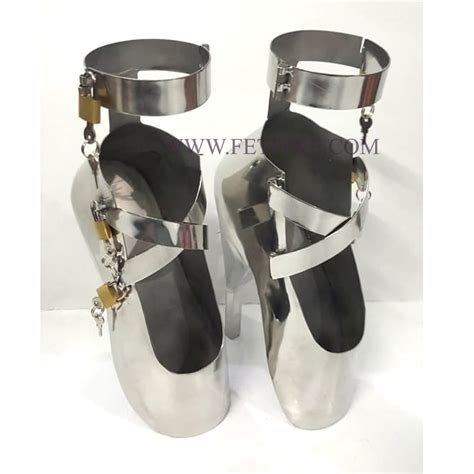 steel made fetish ballet metal high heel extreme bondage with lockable opening padlocks limited