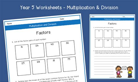 Year 5 Factors Worksheets KS2 Multiplication Division Primary Maths