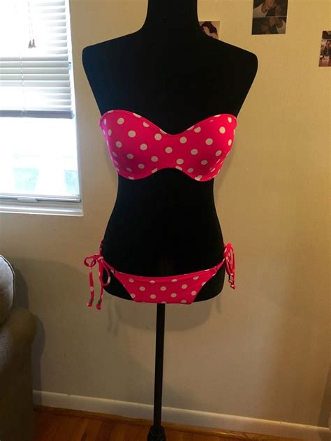 Hot Pink Polka Dot 2 Piece Bikini In Great Condition In A Size Large
