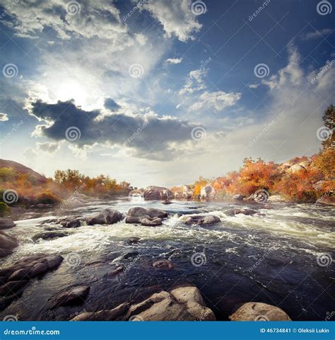 Rapid Mountain River Among Stones Stock Image Image Of Stream