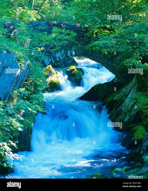Waterfall Under Stone Bridge Stock Photo Alamy