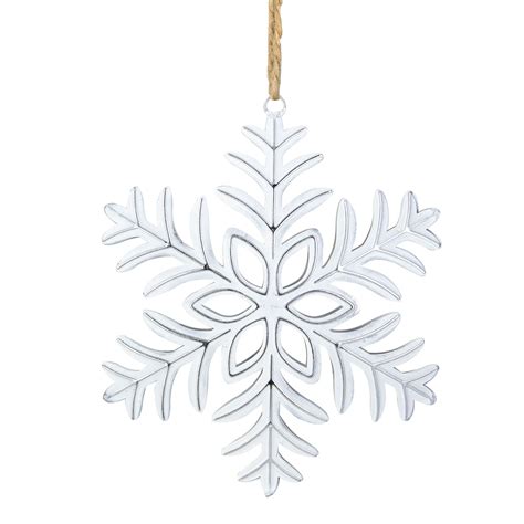 55 Silver And White Metal Snowflake Christmas Ornament On Jute Rope