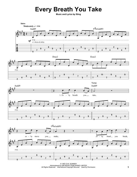 The Police Every Breath You Take Guitar Tab Sheetmusicdirect Com